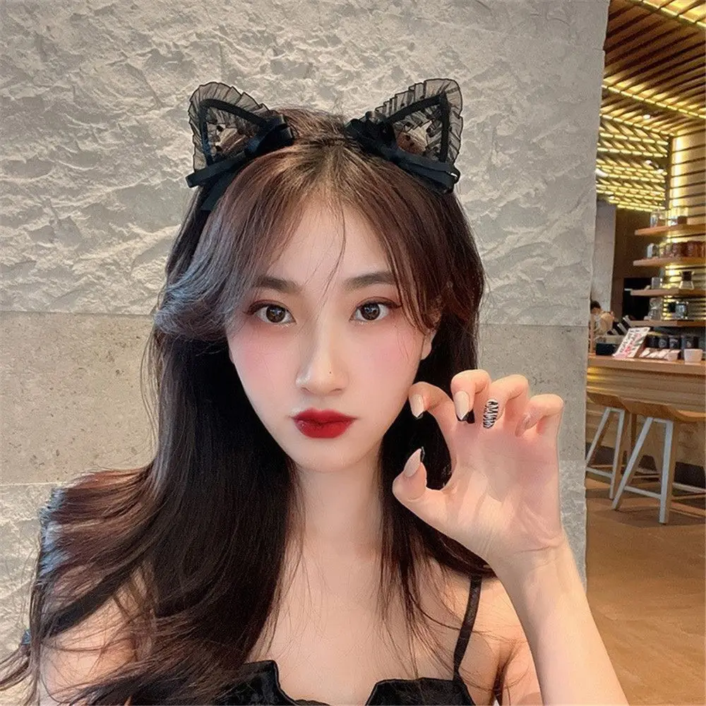 Adult Teens Masquerade Lace Cat Ear Headband Hair Accessories Fancy Dress Hairband Cosplay Headwear