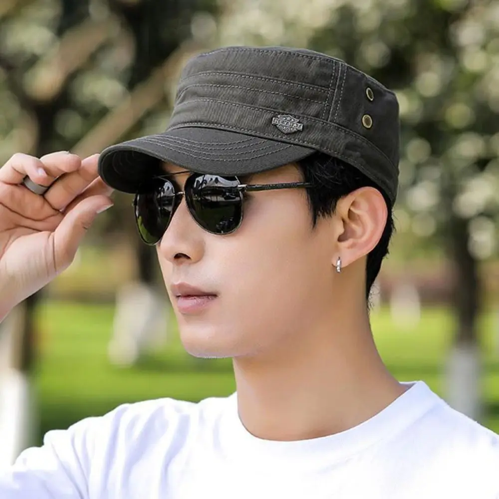 Casual Cotton Flat Top Cap Adjustable Sunshade Men's Peaked Hat Golf Caps Four Seasons