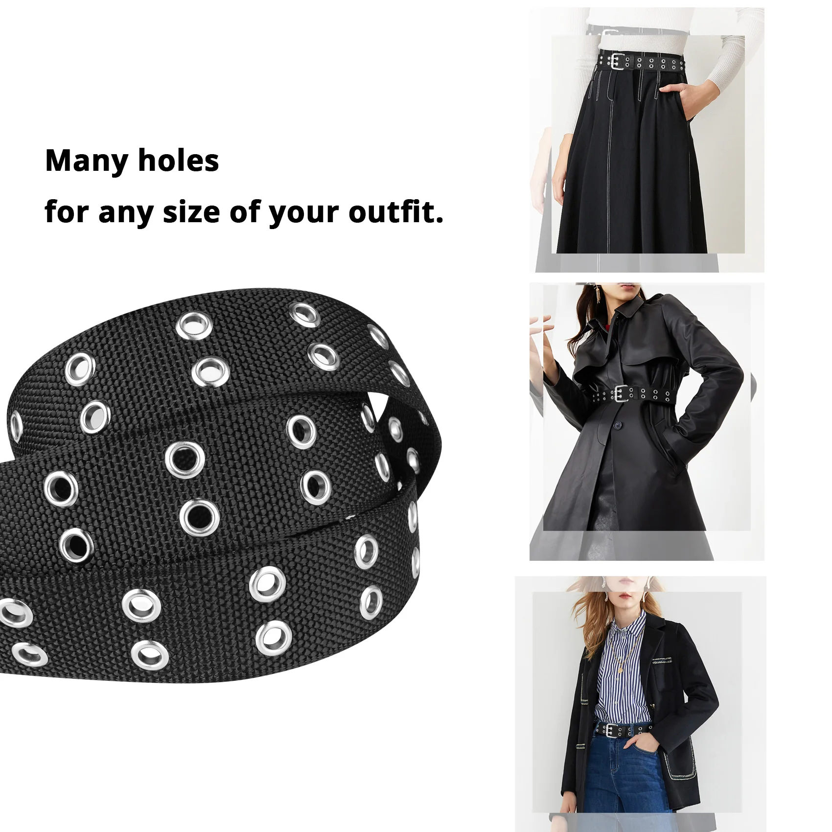 Double Grommet Belt Plus Size 100CM to 170CM Nylon Prong Belts for Women Men