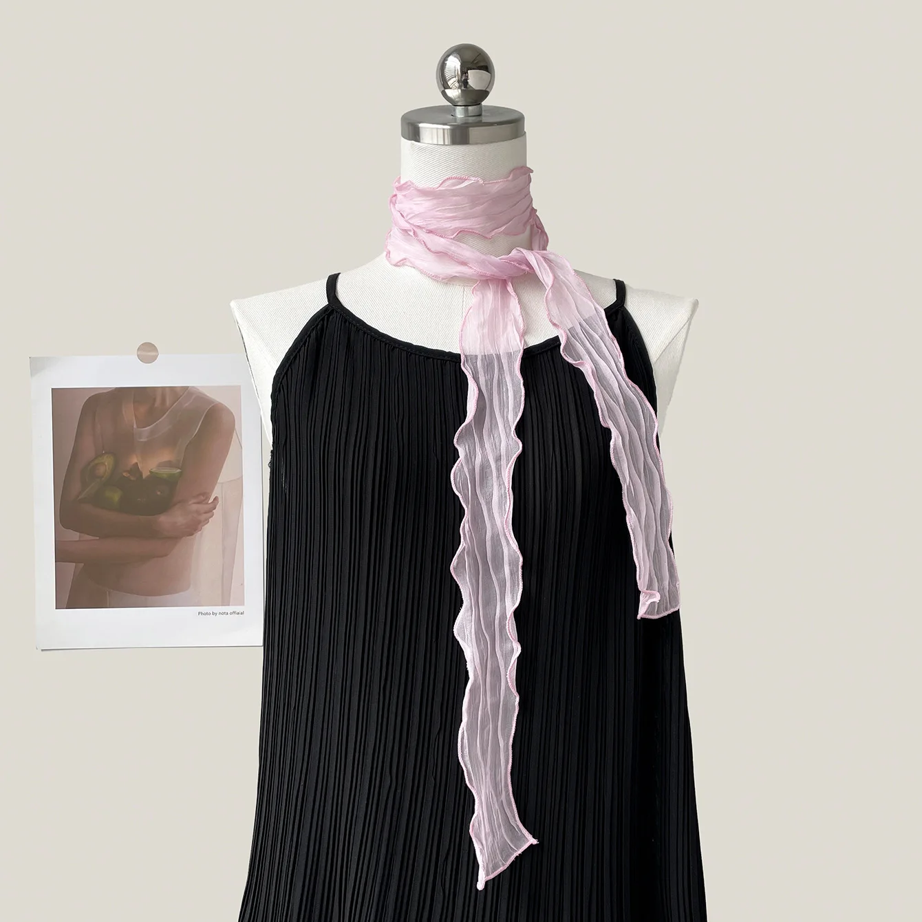Crinkled Chiffon Skinny Scarf Lightweight Sheer Texture Neckerchief Multi-use Hair Scarf Bag Handle Wrap for Daily Office Gift