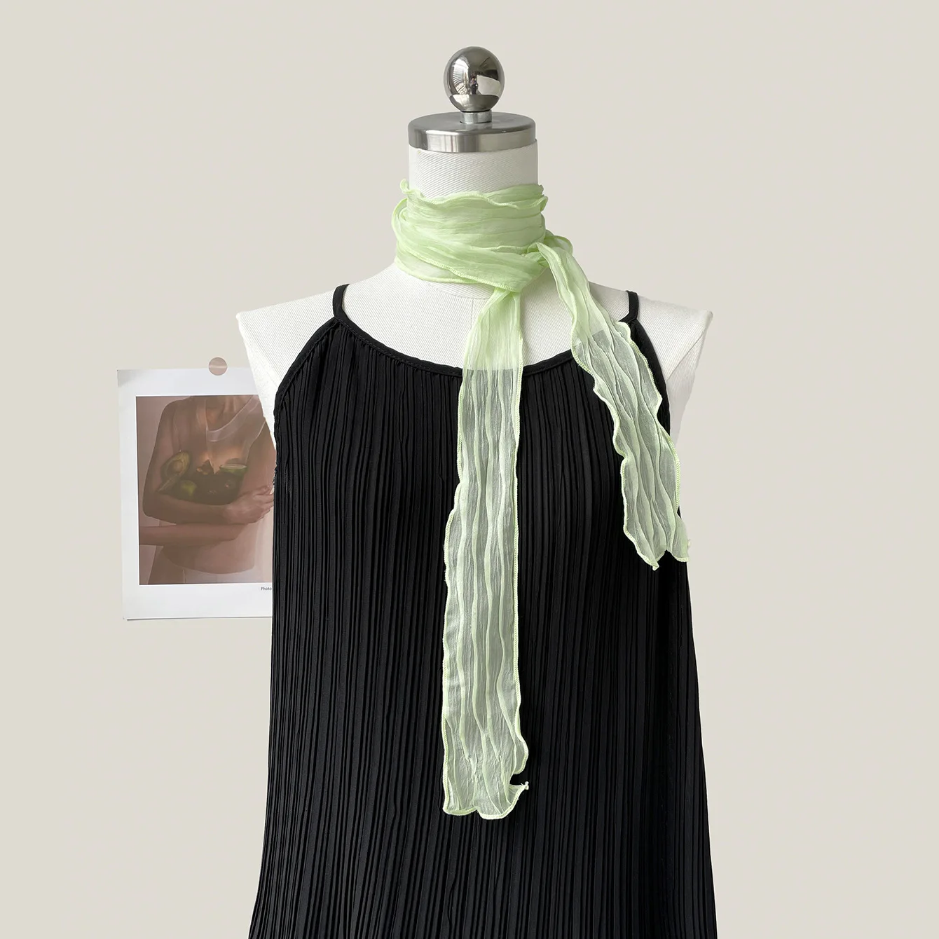 Crinkled Chiffon Skinny Scarf Lightweight Sheer Texture Neckerchief Multi-use Hair Scarf Bag Handle Wrap for Daily Office Gift