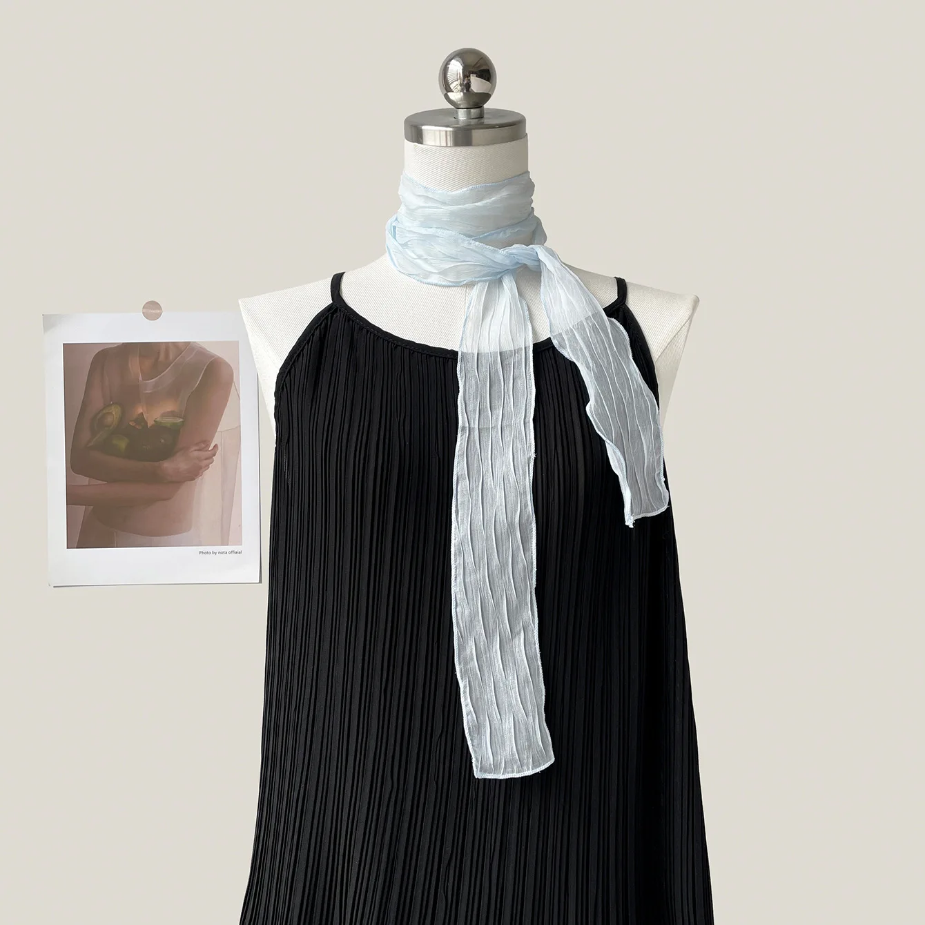 Crinkled Chiffon Skinny Scarf Lightweight Sheer Texture Neckerchief Multi-use Hair Scarf Bag Handle Wrap for Daily Office Gift