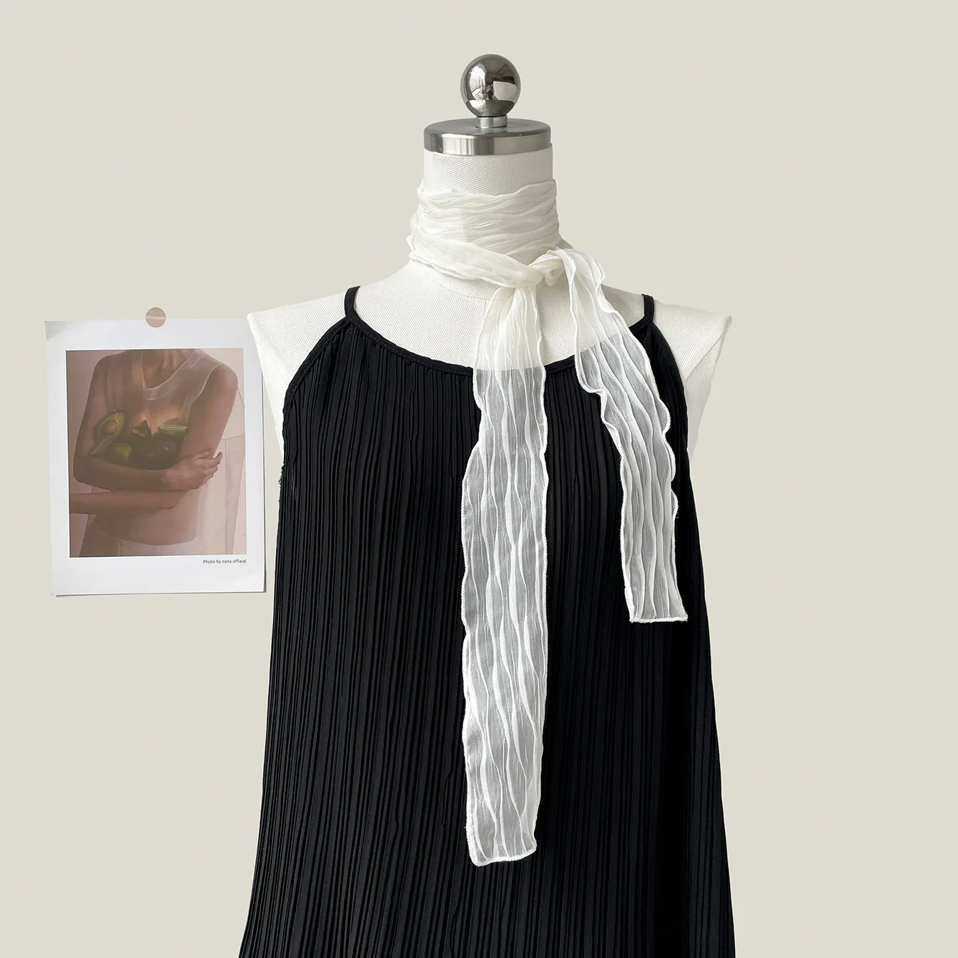 Crinkled Chiffon Skinny Scarf Lightweight Sheer Texture Neckerchief Multi-use Hair Scarf Bag Handle Wrap for Daily Office Gift