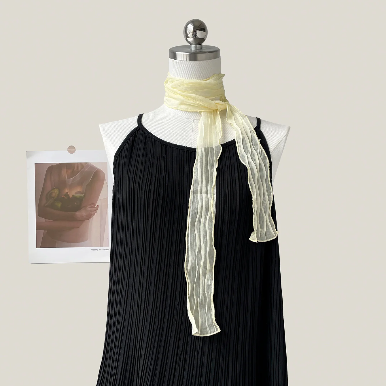 Crinkled Chiffon Skinny Scarf Lightweight Sheer Texture Neckerchief Multi-use Hair Scarf Bag Handle Wrap for Daily Office Gift