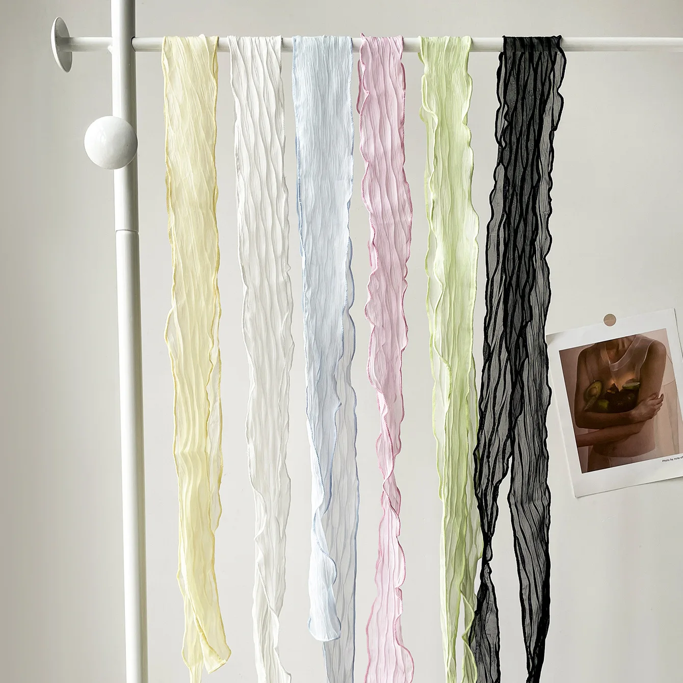 Crinkled Chiffon Skinny Scarf Lightweight Sheer Texture Neckerchief Multi-use Hair Scarf Bag Handle Wrap for Daily Office Gift