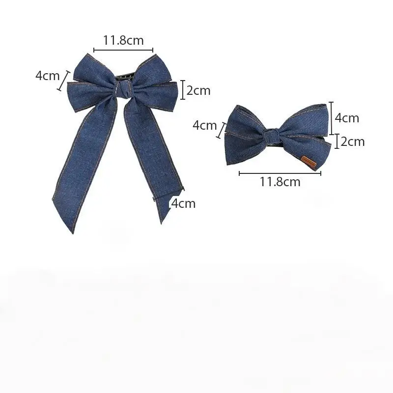 〔YS1〕Fashion Denim Blue Ribbon Bowknot Hair Clips For Women Girls Sweet Elegant Ponytail Hairpins Duckbill Clip Hair Accessories
