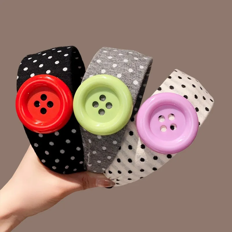 Sweet and Cute Colorful Headband Button Dopamine Hairhoops Large Button Headband Hair Bands for Women