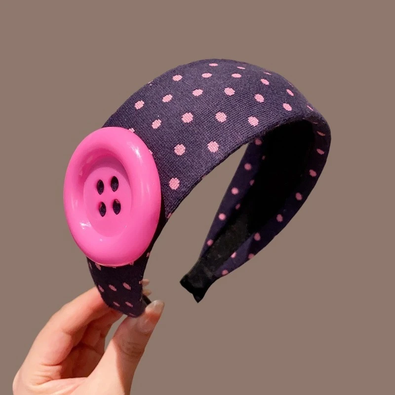 Sweet and Cute Colorful Headband Button Dopamine Hairhoops Large Button Headband Hair Bands for Women