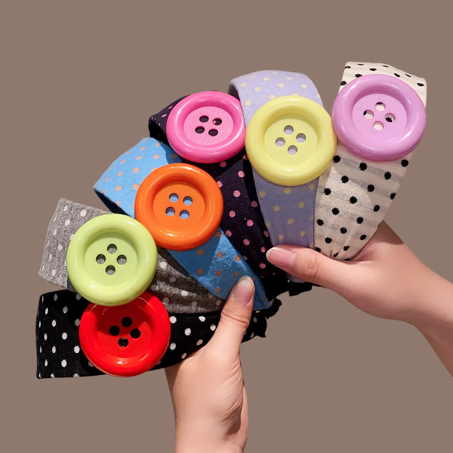 Sweet and Cute Colorful Headband Button Dopamine Hairhoops Large Button Headband Hair Bands for Women