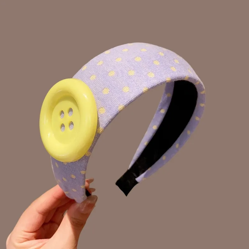 Sweet and Cute Colorful Headband Button Dopamine Hairhoops Large Button Headband Hair Bands for Women