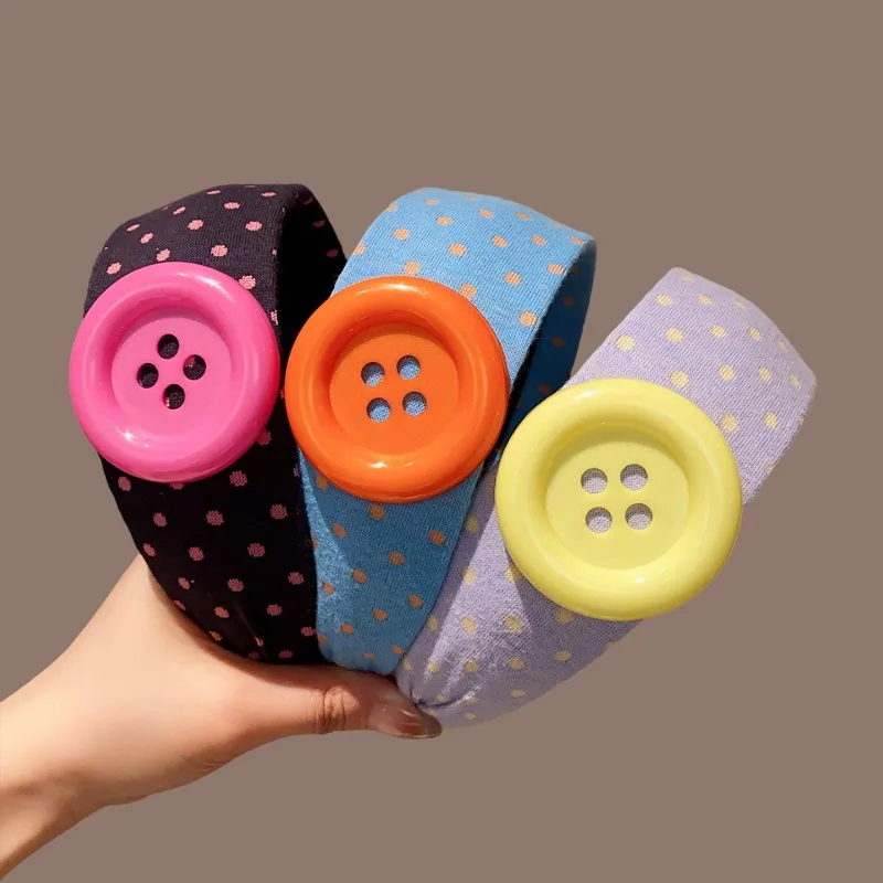 Sweet and Cute Colorful Headband Button Dopamine Hairhoops Large Button Headband Hair Bands for Women