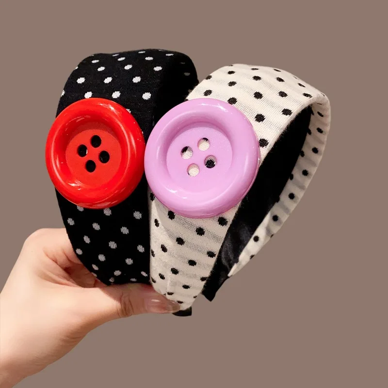 Sweet and Cute Colorful Headband Button Dopamine Hairhoops Large Button Headband Hair Bands for Women