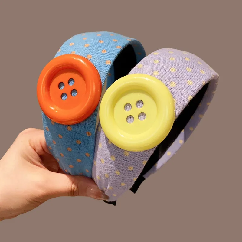 Sweet and Cute Colorful Headband Button Dopamine Hairhoops Large Button Headband Hair Bands for Women