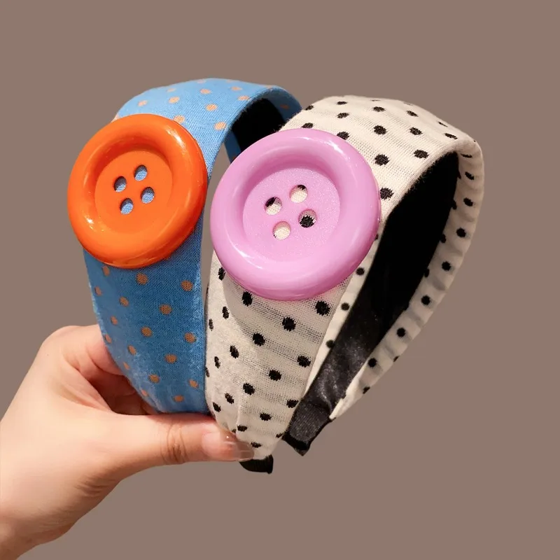 Sweet and Cute Colorful Headband Button Dopamine Hairhoops Large Button Headband Hair Bands for Women