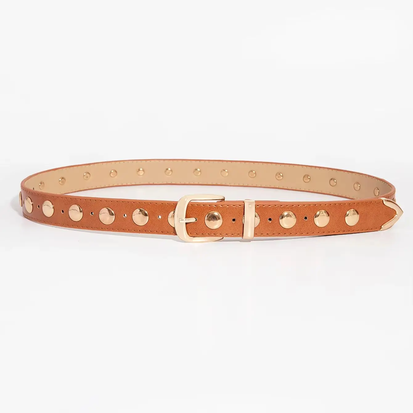 1pc women's vintage-style studded belt, golden buckle casual wear accessory belt, suitable for leisure outings