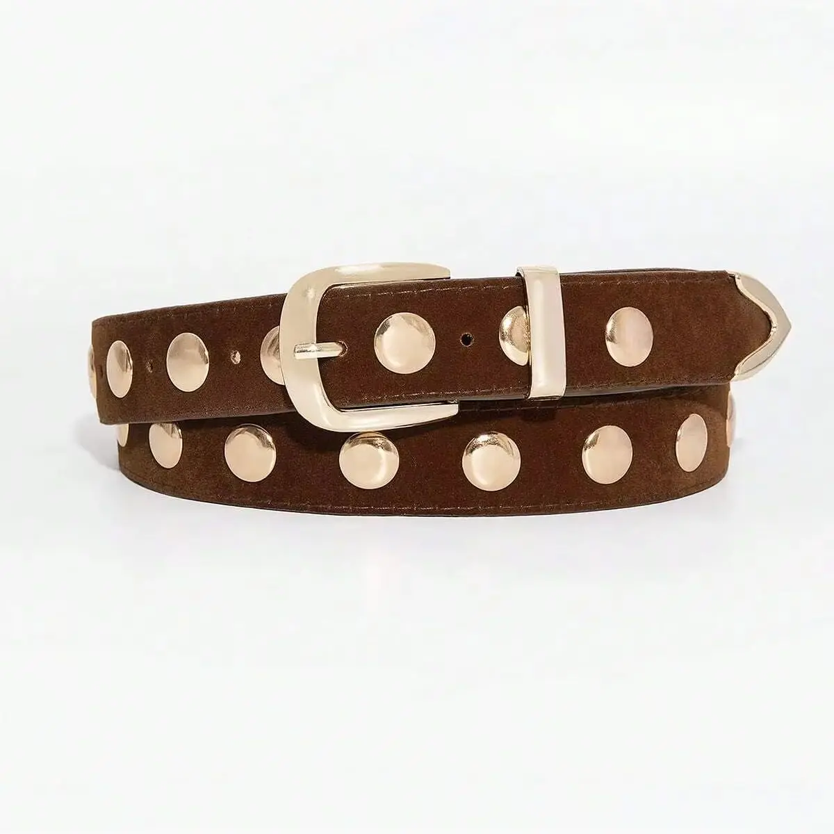 1pc women's vintage-style studded belt, golden buckle casual wear accessory belt, suitable for leisure outings