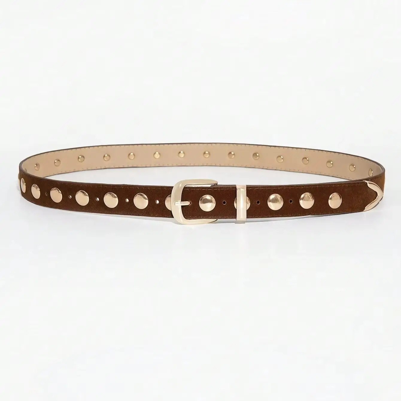 1pc women's vintage-style studded belt, golden buckle casual wear accessory belt, suitable for leisure outings