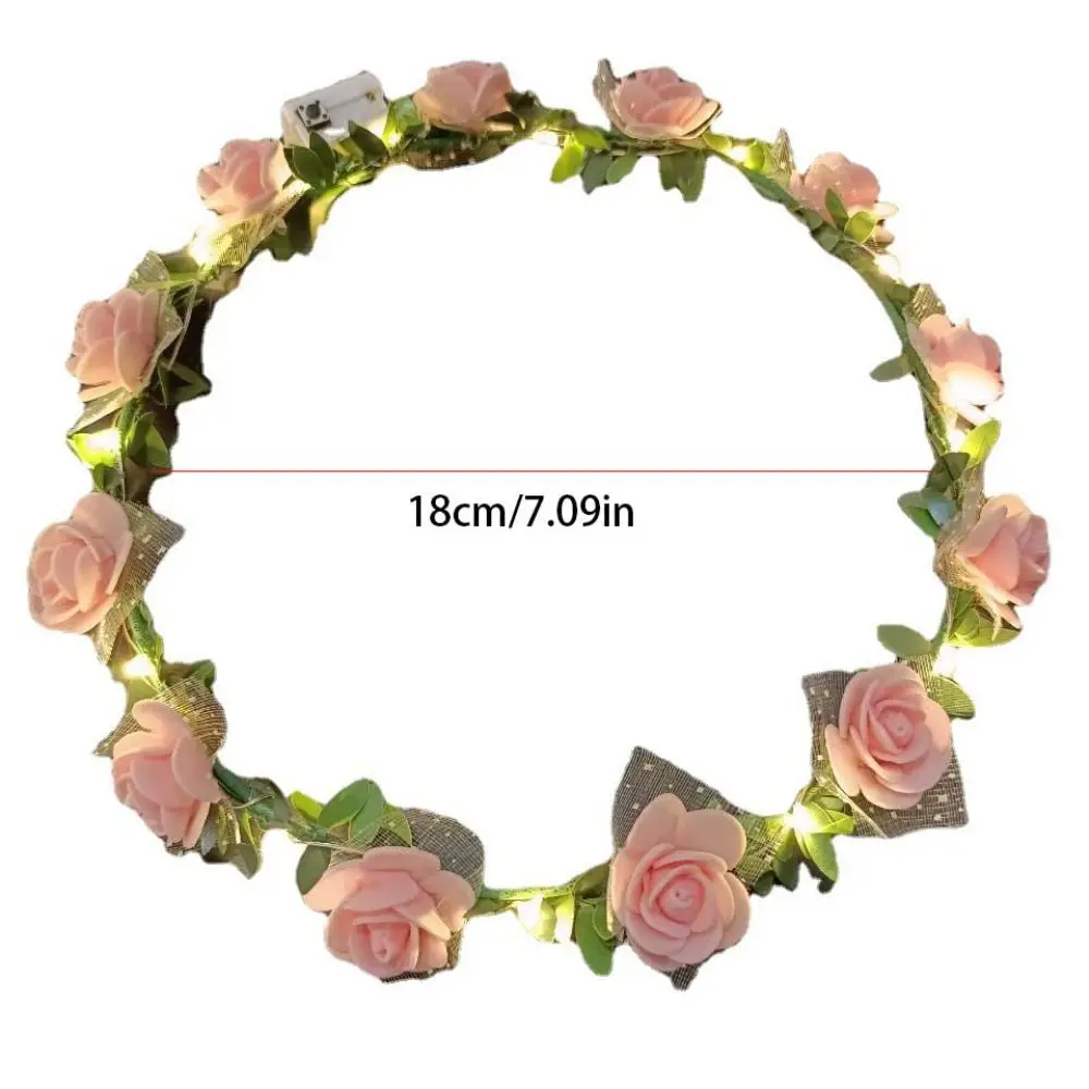 Elegant Simulation Rose Flower Wreath Headband Luminous Tiara Flower Crowns LED Light Garland Glowing Wreath Wedding
