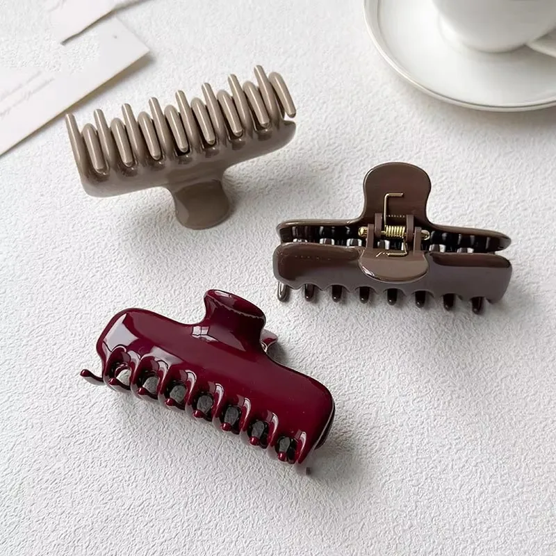 9.5cm Vintage Wine Red Hair Clip for Girls Women Solid Color Hair Claws Crab Clamp Barrettes Fashion Headwear Hair Accessories
