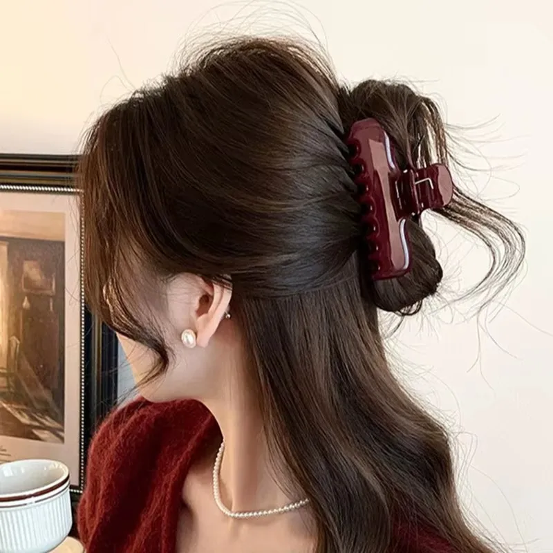 9.5cm Vintage Wine Red Hair Clip for Girls Women Solid Color Hair Claws Crab Clamp Barrettes Fashion Headwear Hair Accessories
