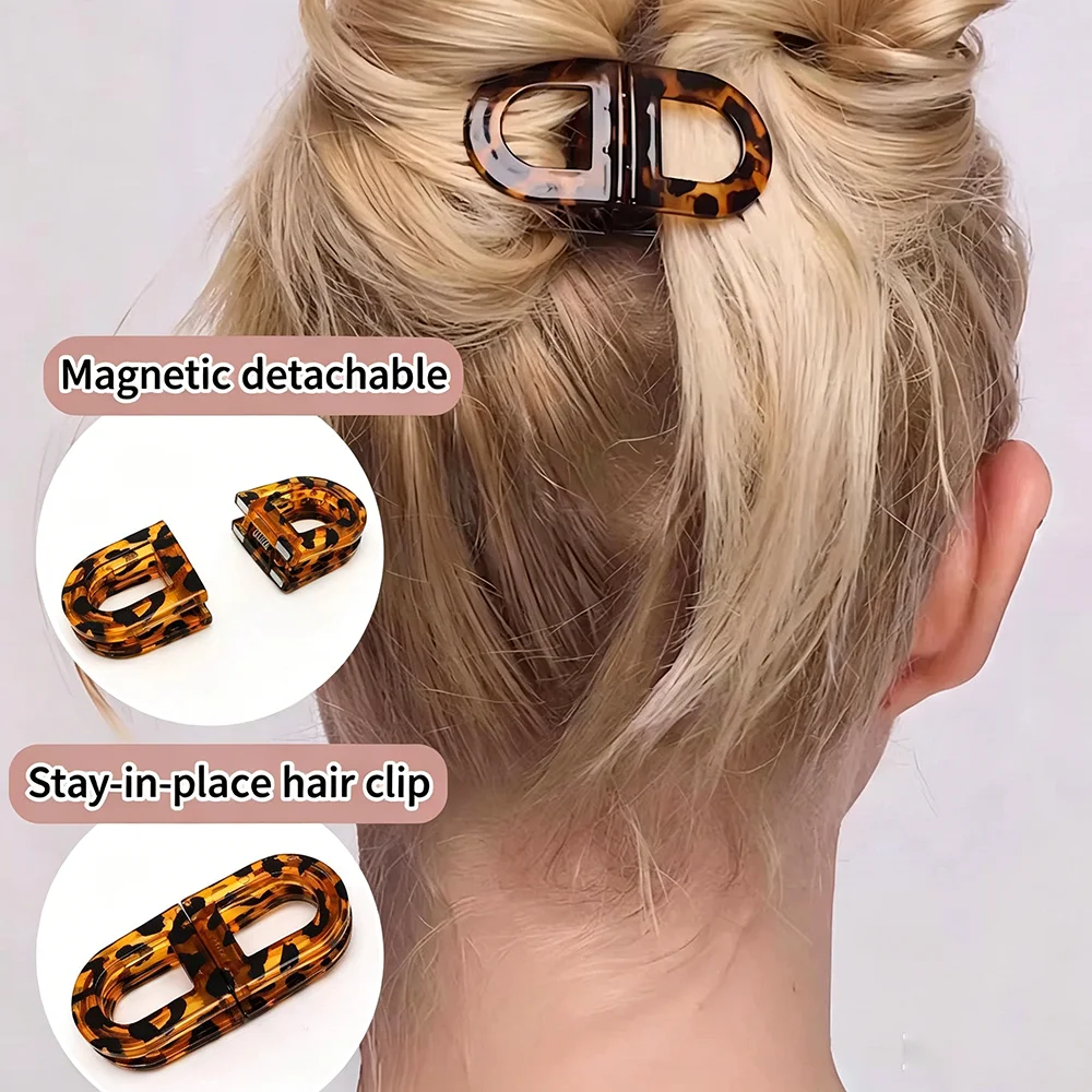 Upgraded Magnetic Hair Claw Clip Strong Hold Leopard Print Acrylic Hair Barrette Fashion Women Hair Accessories Gift Hot Selling