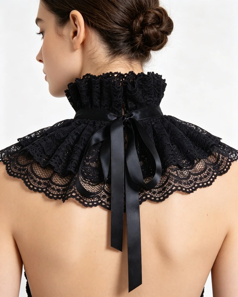 Detachable Lace Stand Collar Lolita Fake Collar Double-Layer Shawl Decorative Collar Dress Lace Up Collar