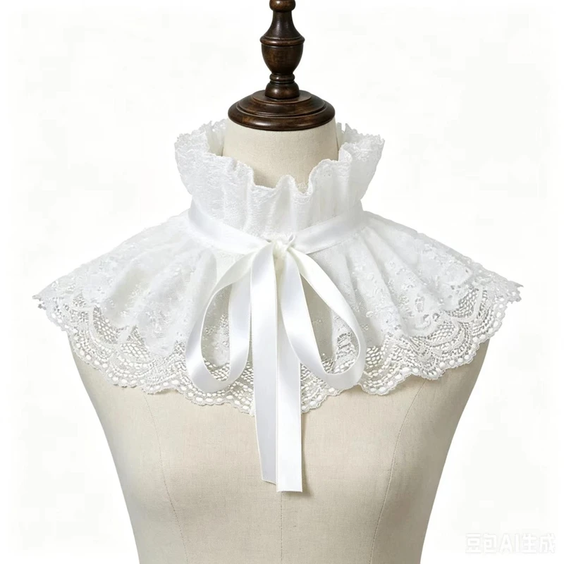 Detachable Lace Stand Collar Lolita Fake Collar Double-Layer Shawl Decorative Collar Dress Lace Up Collar