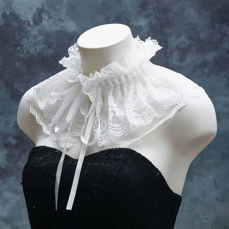 Detachable Lace Stand Collar Lolita Fake Collar Double-Layer Shawl Decorative Collar Dress Lace Up Collar