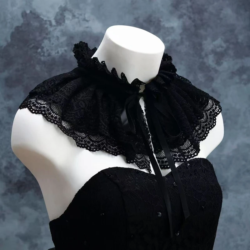 Detachable Lace Stand Collar Lolita Fake Collar Double-Layer Shawl Decorative Collar Dress Lace Up Collar