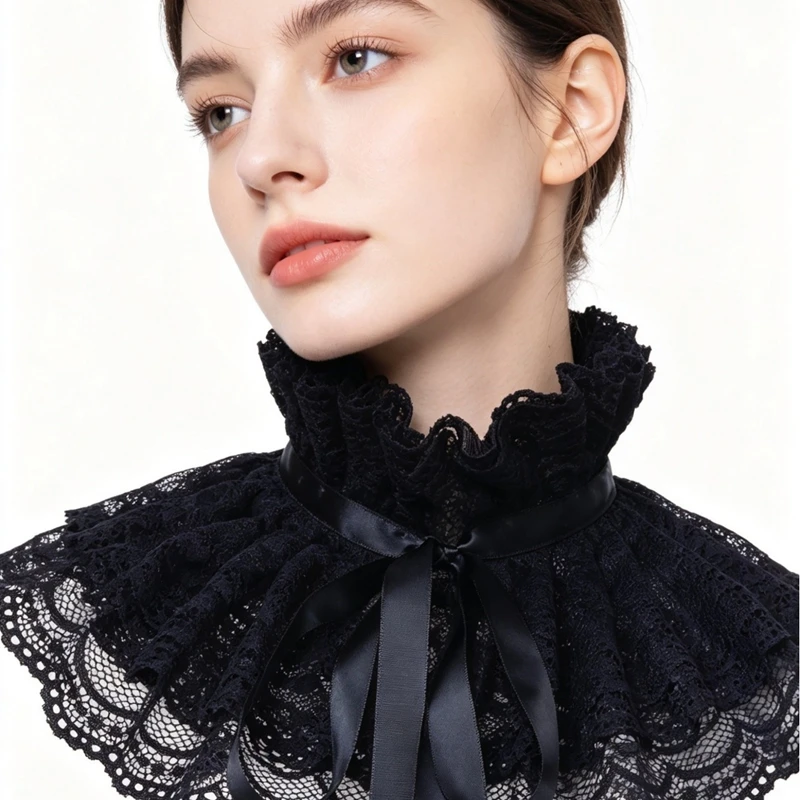 Detachable Lace Stand Collar Lolita Fake Collar Double-Layer Shawl Decorative Collar Dress Lace Up Collar