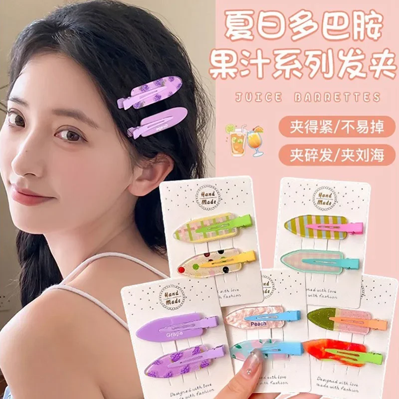 6Pcs/Set Acrylic Sakura Pink Seamless Hair Clip Women No Bend Bangs Clip Duckbill Clip Hairpins Hair Accessories for Women Girls