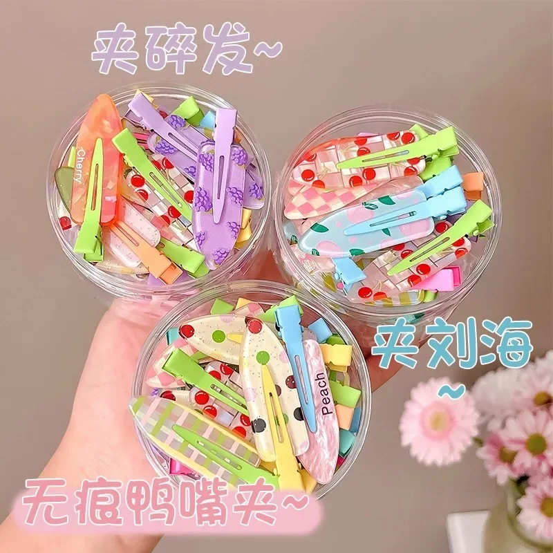 6Pcs/Set Acrylic Sakura Pink Seamless Hair Clip Women No Bend Bangs Clip Duckbill Clip Hairpins Hair Accessories for Women Girls