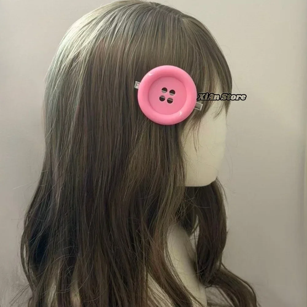 Harajuku Y2K Styles Button Hair Clips Cute Girls Hair Clip 6cm Plastic Button Barettes Clips Party Hair Subcultural Decoration