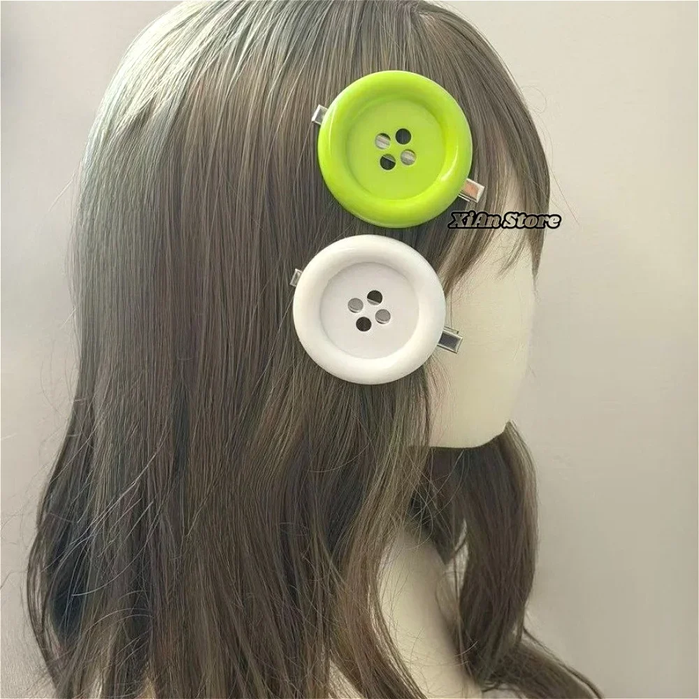 Harajuku Y2K Styles Button Hair Clips Cute Girls Hair Clip 6cm Plastic Button Barettes Clips Party Hair Subcultural Decoration