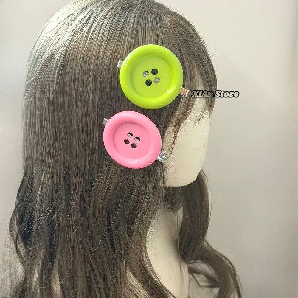 Harajuku Y2K Styles Button Hair Clips Cute Girls Hair Clip 6cm Plastic Button Barettes Clips Party Hair Subcultural Decoration