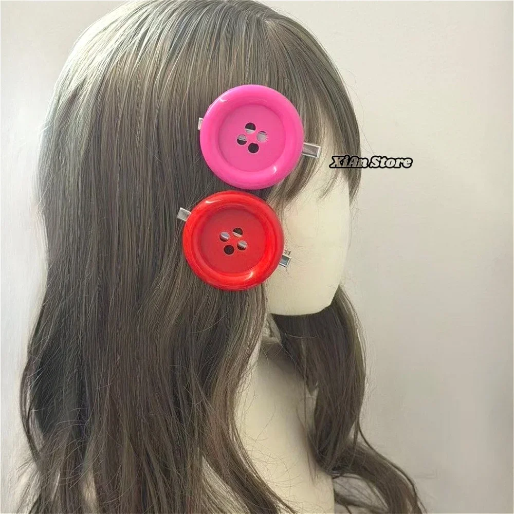 Harajuku Y2K Styles Button Hair Clips Cute Girls Hair Clip 6cm Plastic Button Barettes Clips Party Hair Subcultural Decoration