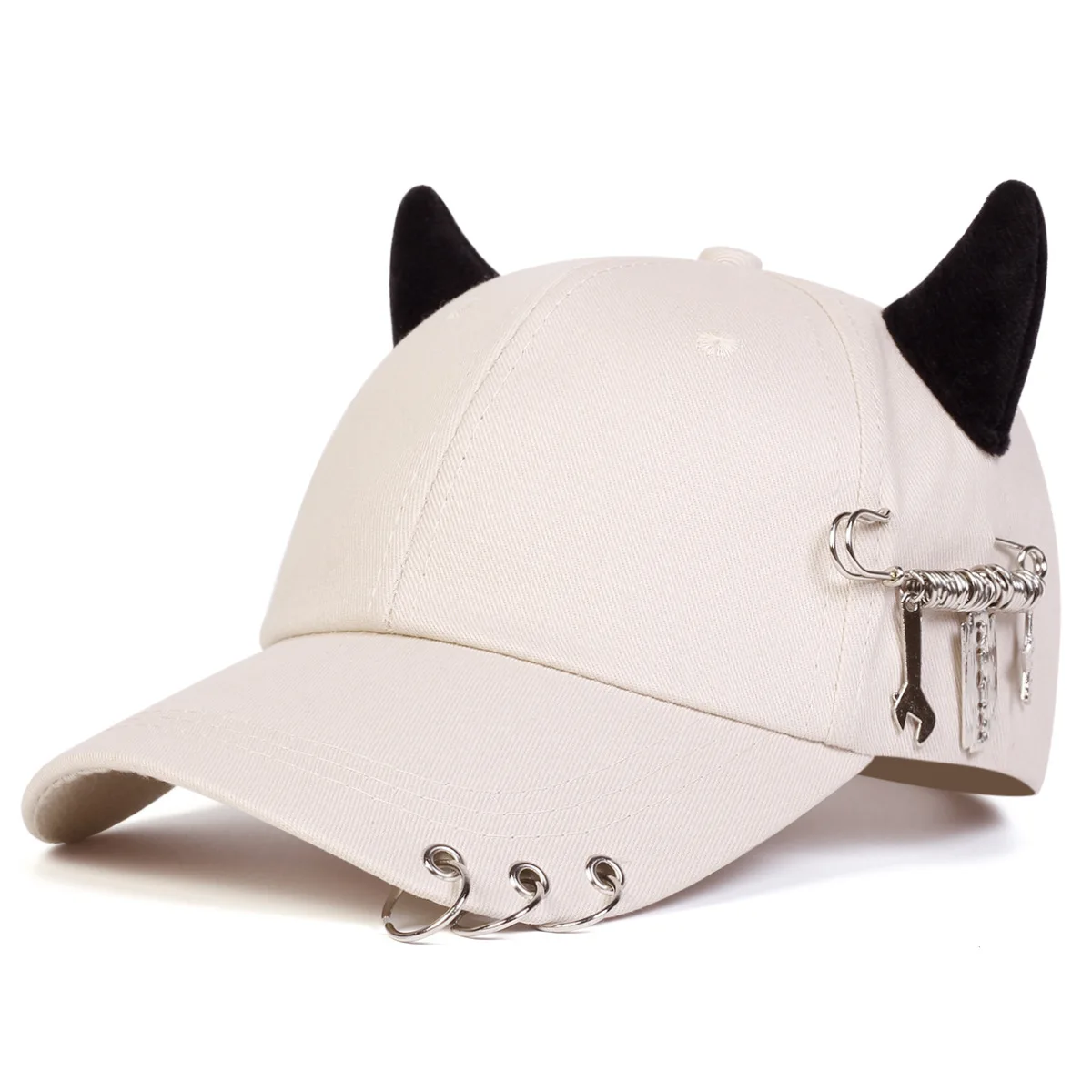 European and American Personalized Metal Hoop with Horn-Shaped Metal Decoration Pin for Street Fashion Baseball Cap