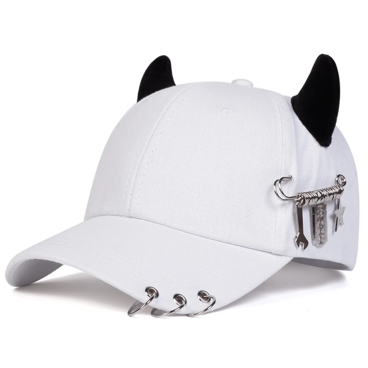 European and American Personalized Metal Hoop with Horn-Shaped Metal Decoration Pin for Street Fashion Baseball Cap