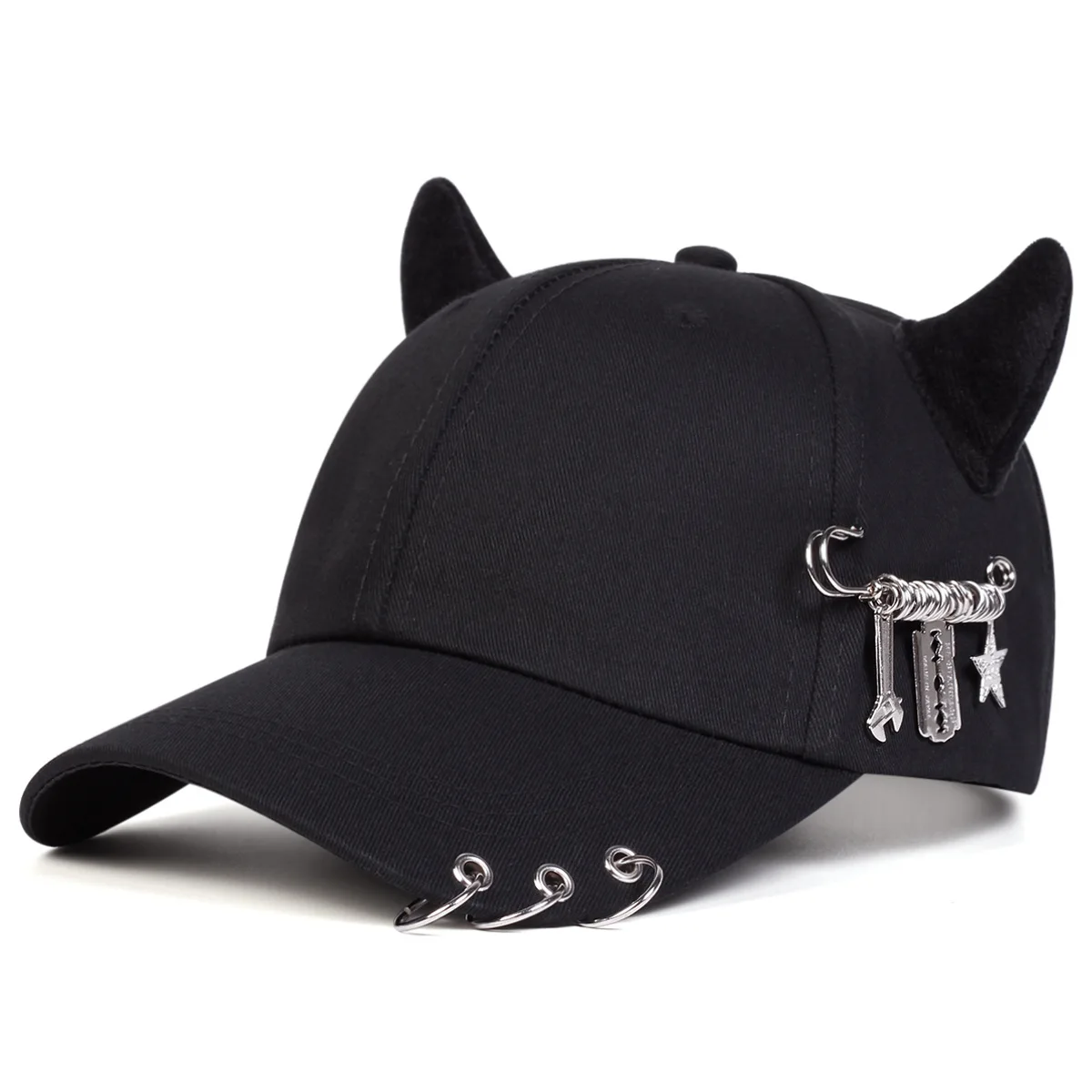 European and American Personalized Metal Hoop with Horn-Shaped Metal Decoration Pin for Street Fashion Baseball Cap
