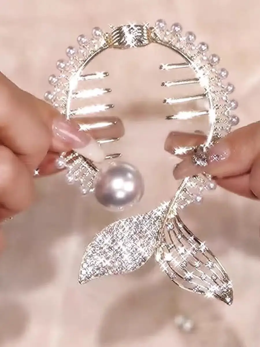 High-End Pearl Fishtail Hair Clip for Women, Bun Hair Clip for the Back of the Head, Lazy Hair Styling Tool, Elegant Ponytail Clip