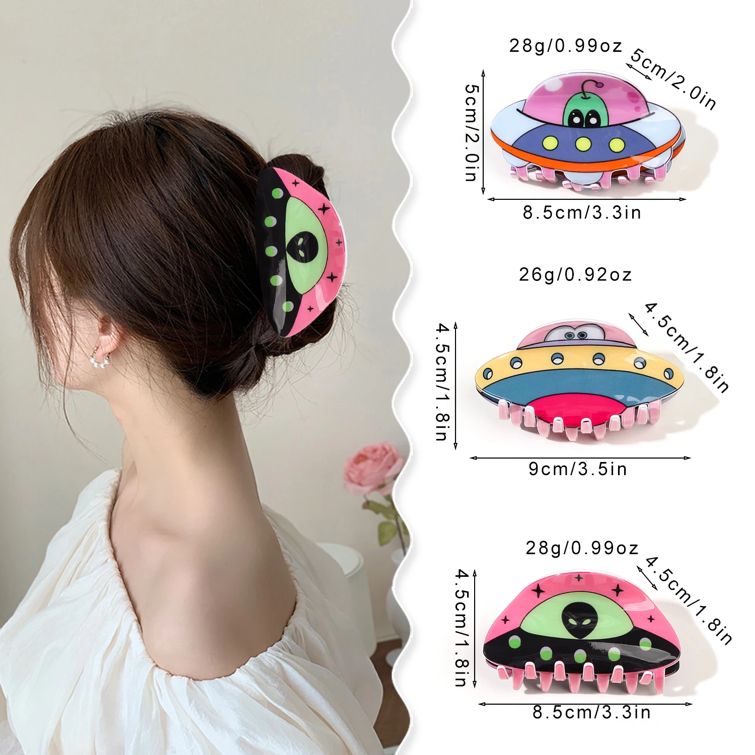 Cartoon Colorful Spaceship Alien Print Hair Claw Light Luxury Claw Clip Crab Hair Clip for Women Girls Hair Accessories