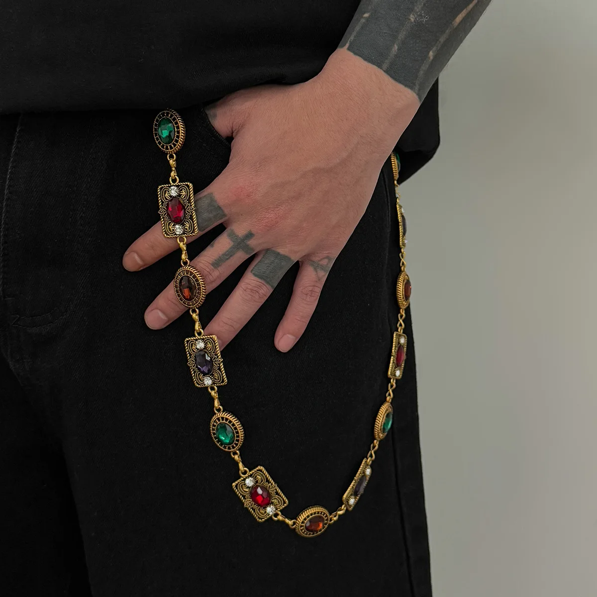 Women's Dress Waist Chain Accessory, Golden & Silver Metal Oval Carved Chain Rhinestone Belt