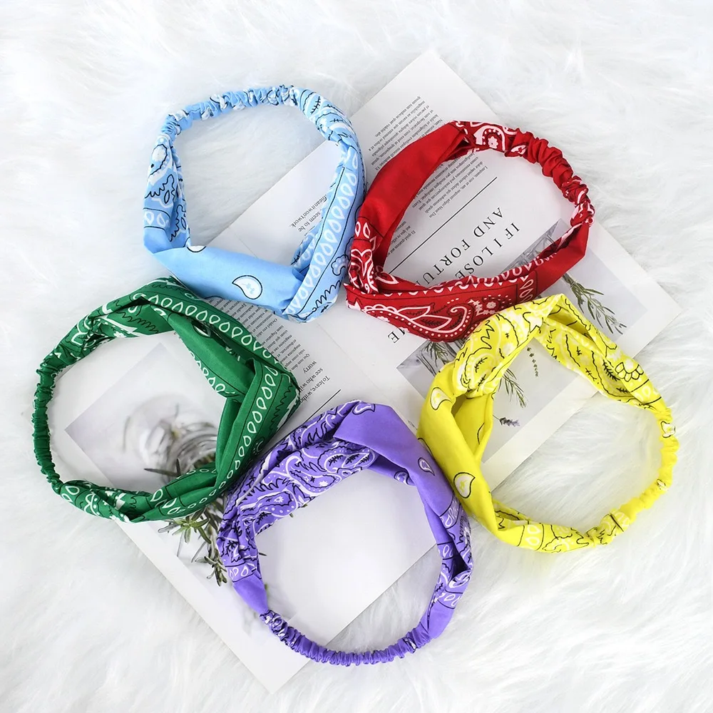 1pcPaisley Print Bow Headbands for Women, Elastic Bandana Style Turban Hairbands, Boho Casual Hair Accessories