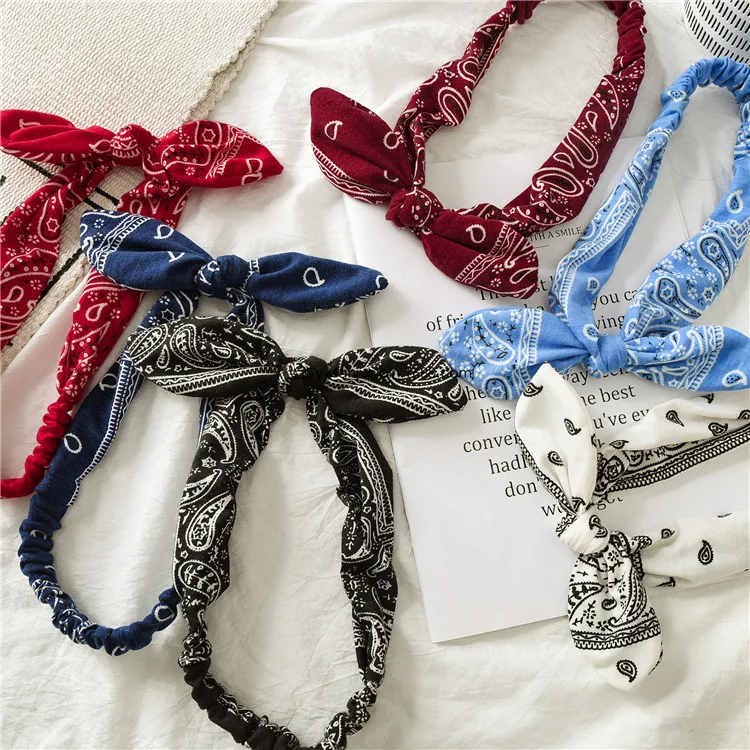 1pcPaisley Print Bow Headbands for Women, Elastic Bandana Style Turban Hairbands, Boho Casual Hair Accessories