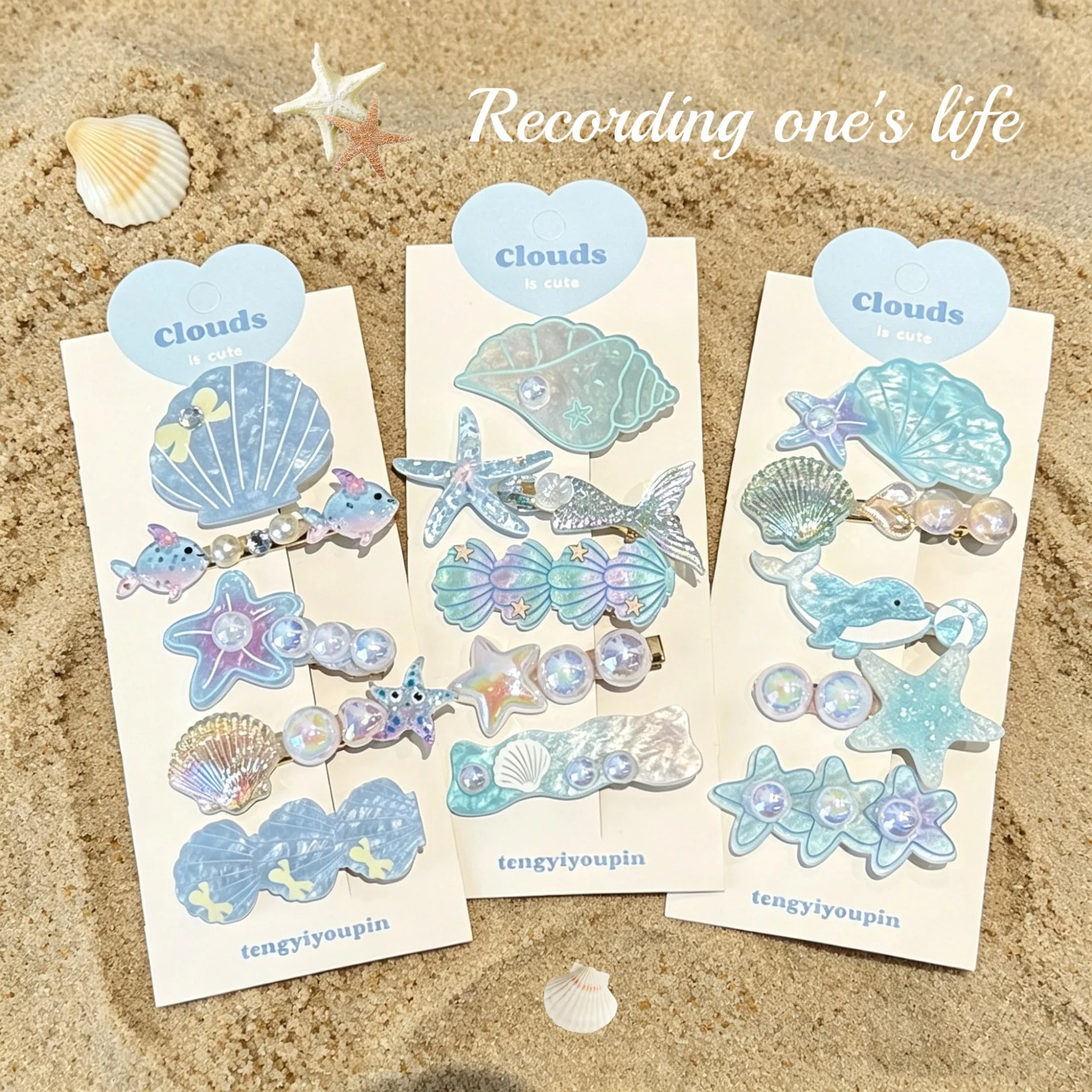 5/20 Pcs beach vacation style acrylic shell conch hair clip set with side clip and sweet duckbill clip