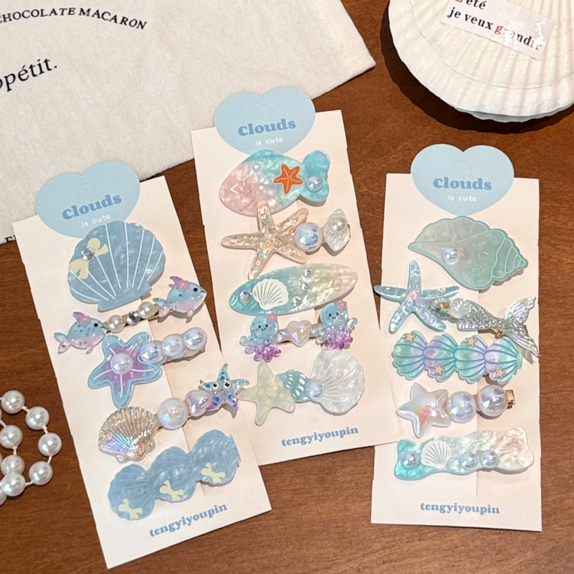 5/20 Pcs beach vacation style acrylic shell conch hair clip set with side clip and sweet duckbill clip