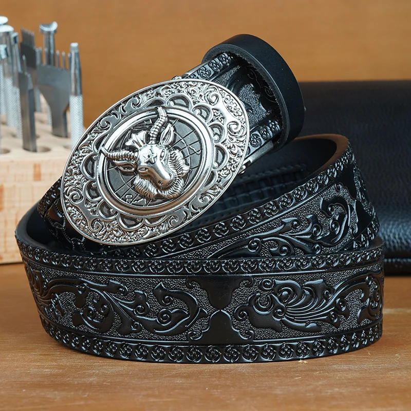 Second Layer Cowhide Ratchet Belt for Men - Adjustable Automatic Buckle, Easy to Wear And Suitable For Any Occasion
