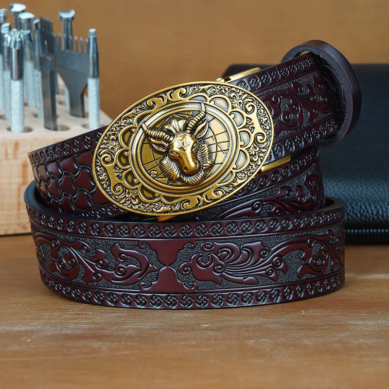Second Layer Cowhide Ratchet Belt for Men - Adjustable Automatic Buckle, Easy to Wear And Suitable For Any Occasion