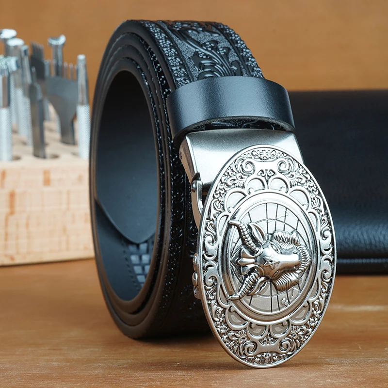 Second Layer Cowhide Ratchet Belt for Men - Adjustable Automatic Buckle, Easy to Wear And Suitable For Any Occasion