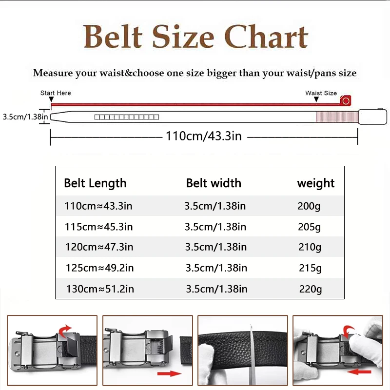 Second Layer Cowhide Ratchet Belt for Men - Adjustable Automatic Buckle, Easy to Wear And Suitable For Any Occasion